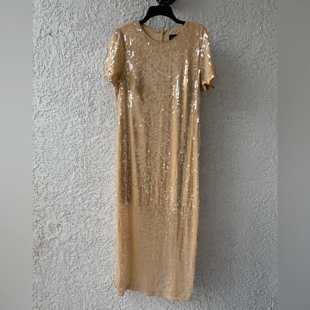 J. Crew Sequin short-sleeve slip dress in gold cream size 16